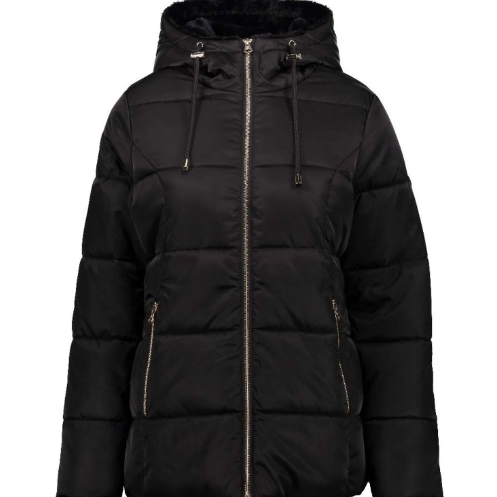 JESSICA SIMPSON | Black Hooded Faux Fur Puffer Zipper Coat (Size: Medium)